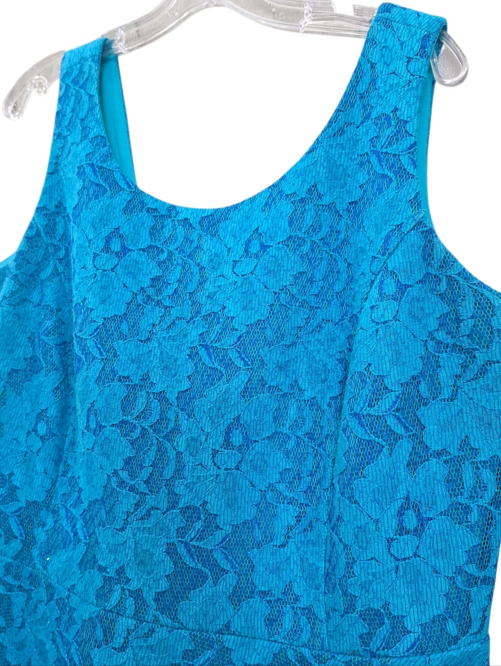 Nwot Calvin Klein Turquoise Lace Mesh Sleeveless Fit & Flare Knee Length Dress - Picture 6 of 16